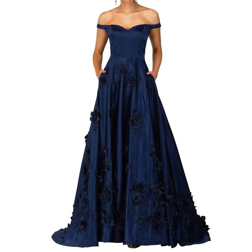 Elegant Navy Blue Off-Shoulder Prom Dress